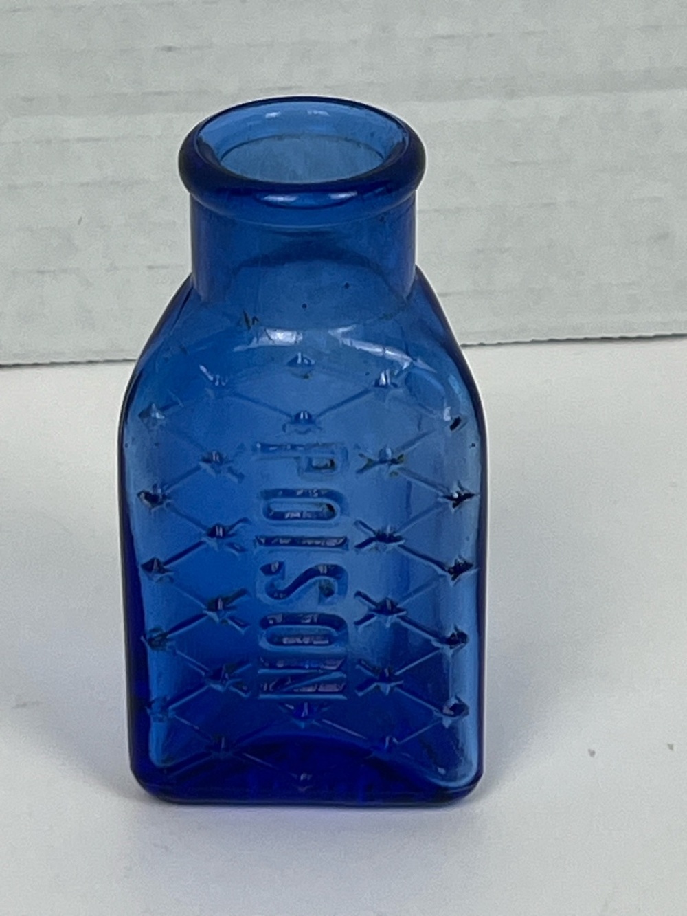 1920’s United Drug Co. Poison bottle triangular cobalt blue lattice Hazel-Atlas